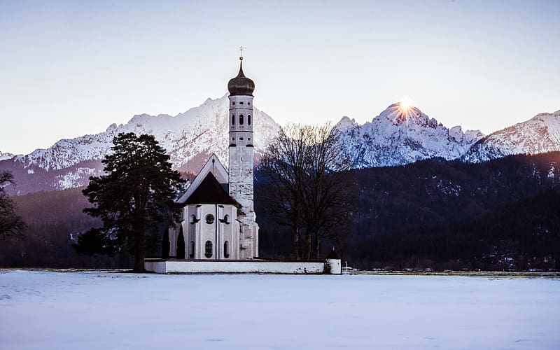St Colomans Church Winter Bavaria Germany, HD wallpaper