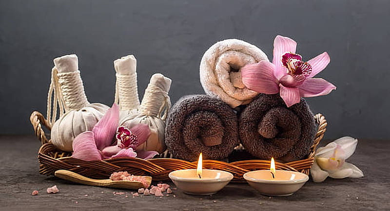 Spa concept, Thailand, Spa, Candles, Flowers, Towels, HD wallpaper