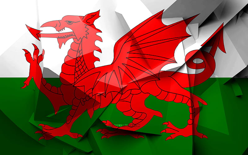 Flag of Wales, geometric art, European countries, Welsh flag, creative, Wales, Europe, Wales 3D flag, national symbols, HD wallpaper