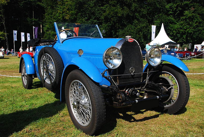 Old Bugatti, sportive, convertible, classic, blue, HD wallpaper