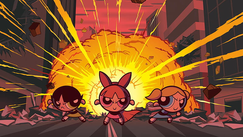 The Powerpuff Girls Blossom, Bubbles and Buttercup In Fiery Background Anime, HD wallpaper