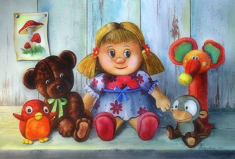 ★Stuffed Toy Friends★, pretty, dolls, softness beauty, bonito, still life, paintings, stuffed animals, love flowers, toys, artworks, lovely, love four seasons, creative pre-made, spring, weird things people wear, summer, teddy bear, HD wallpaper
