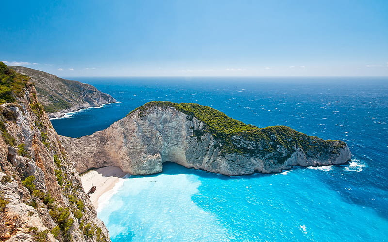 Zakynthos, Ionian Sea, beautiful island, rock, seascape, beach, blue lagoon, Zante, Greece, HD wallpaper
