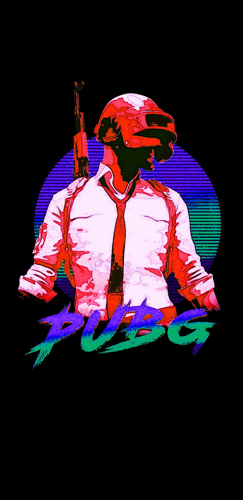 Retro PUBG, black, blue, games, green, guns, logo, purple, red, HD phone wallpaper
