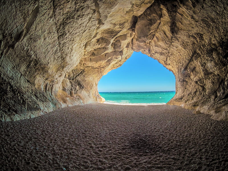 View of Turquoise Sea from Beach Cave, Sand, Sea, Caves, Beaches, Oceans, Rocks, Nature, HD wallpaper