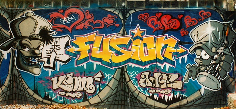 Fusion, colorful, art, paint, tag, colors, bonito, graffiti, wall, street art, spray, street, night, HD wallpaper