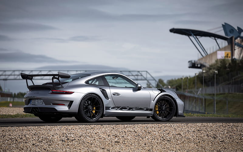 Porsche 911 GT3 RS racing cars, 2019 cars, supercars, raceway, Porsche 911, silver Porsche, Porsche, HD wallpaper