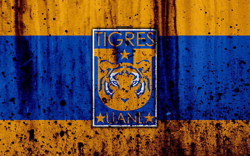 Tigres UANL grunge, stone texture, logo, emblem, Primera Division, Mexican football club, Monterrey, Mexico, HD wallpaper