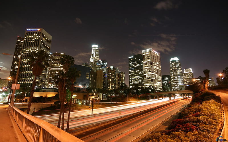 Los Angeles Street Lights, cityscapes, nature, evening, streets, lights, HD wallpaper