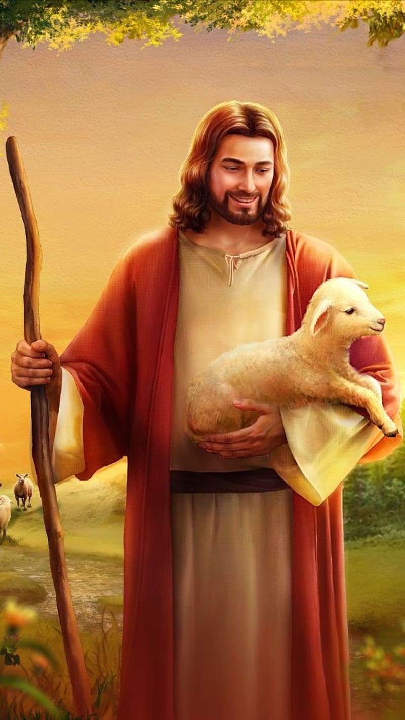 Jesus With Lamb, jesus , lamb, lord, god, christ, saviour, HD phone wallpaper