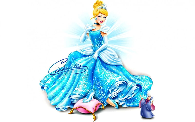 Cinderella, dress, movie, blonde, woman, cute, girl, mouse, shoe, white, princess, pink, disney, blue, HD wallpaper
