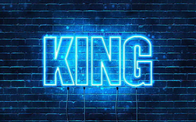 King with names, horizontal text, King name, blue neon lights, with King name, HD wallpaper