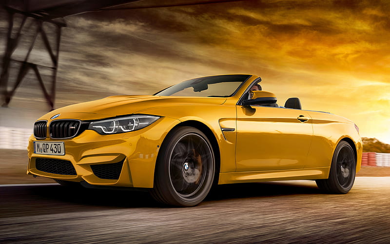 BMW M4 Convertible, 30 Jahre Edition, 2018 yellow cabriolet, racing track, tuning m4, yellow m4, German cars, BMW, HD wallpaper