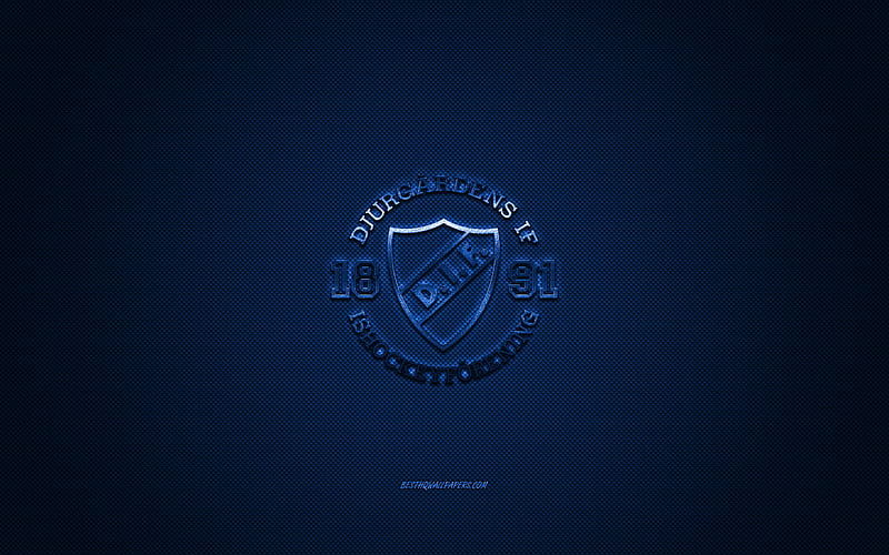 Djurgardens IF, Swedish hockey club, SHL, blue logo, blue carbon fiber background, ice hockey, Stockholm, Sweden, Djurgardens IF logo, Swedish Hockey League, HD wallpaper