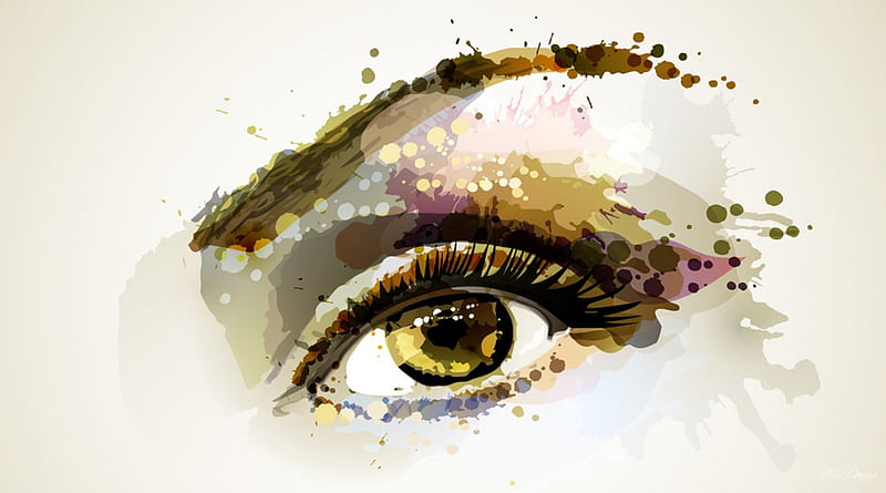 Eye For an Eye, cosmetic, eye, hazel, painted, scatter, woman, sexy, mascara, glamour, watercolor, HD wallpaper