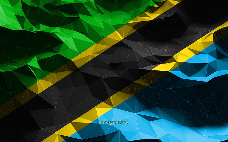 Tanzanian flag, low poly art, African countries, national symbols, Flag of Tanzania, 3D flags, Tanzania, Africa, Tanzania 3D flag, Tanzania flag, HD wallpaper