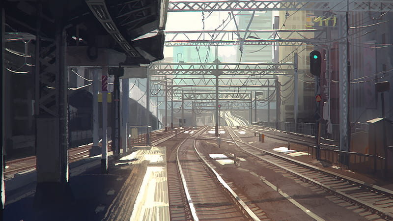 Anime, Original, Train Station, HD wallpaper