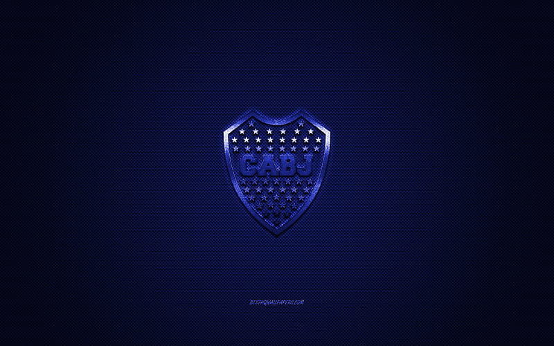 Boca Juniors, Argentinian football club, blue metallic logo, blue carbon fiber background, Buenos Aires, Argentina, football, HD wallpaper