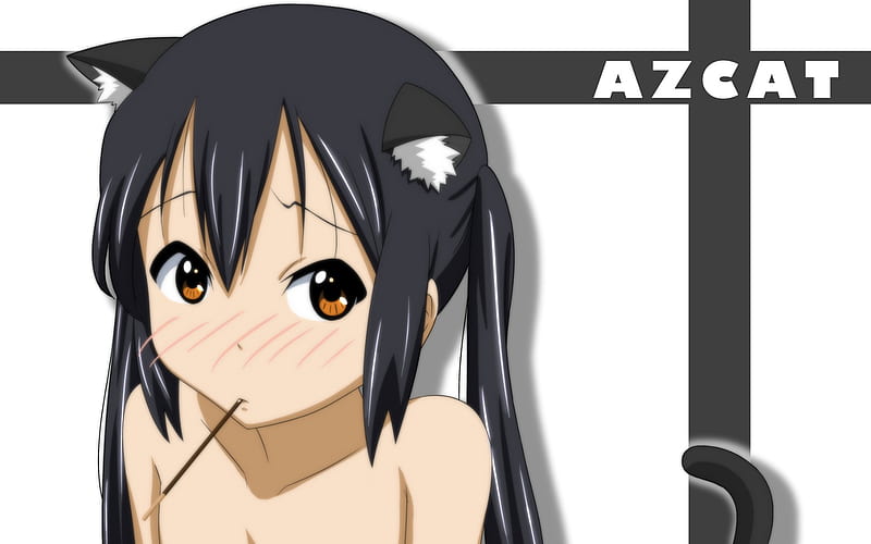 Azu-Nyaa, k-on, azusa, animal ears, blush, pocky, cat girl, black hair, HD wallpaper