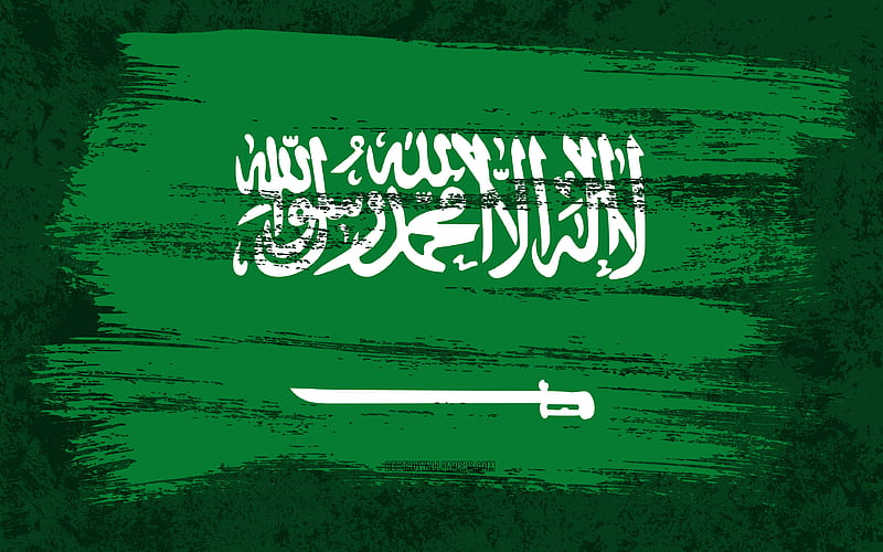 Flag of Saudi Arabia, grunge flags, Asian countries, national symbols, brush stroke, Saudi flag, grunge art, Saudi Arabia flag, Asia, Saudi Arabia, HD wallpaper