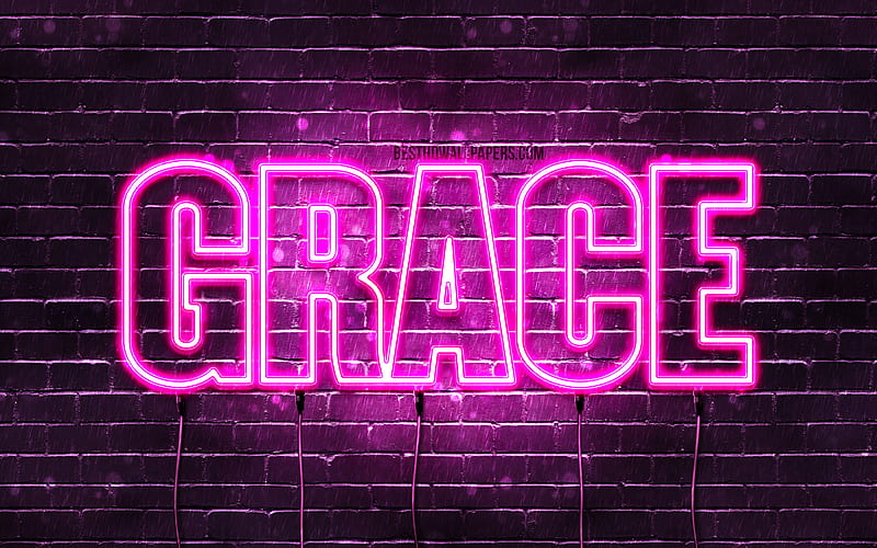 Grace with names, female names, Grace name, purple neon lights, horizontal text, with Grace name, HD wallpaper