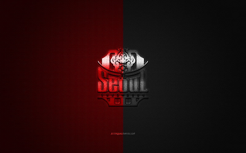 FC Seoul, South Korean football club, K League 1, red black logo, red black carbon fiber background, football, Seoul, South Korea, FC Seoul logo, HD wallpaper