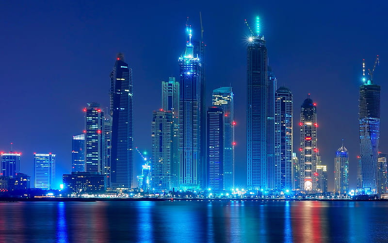 Dubai, night, skyscrapers, The Marina Torch, Princess Tower, United Arab Emirates, HD wallpaper