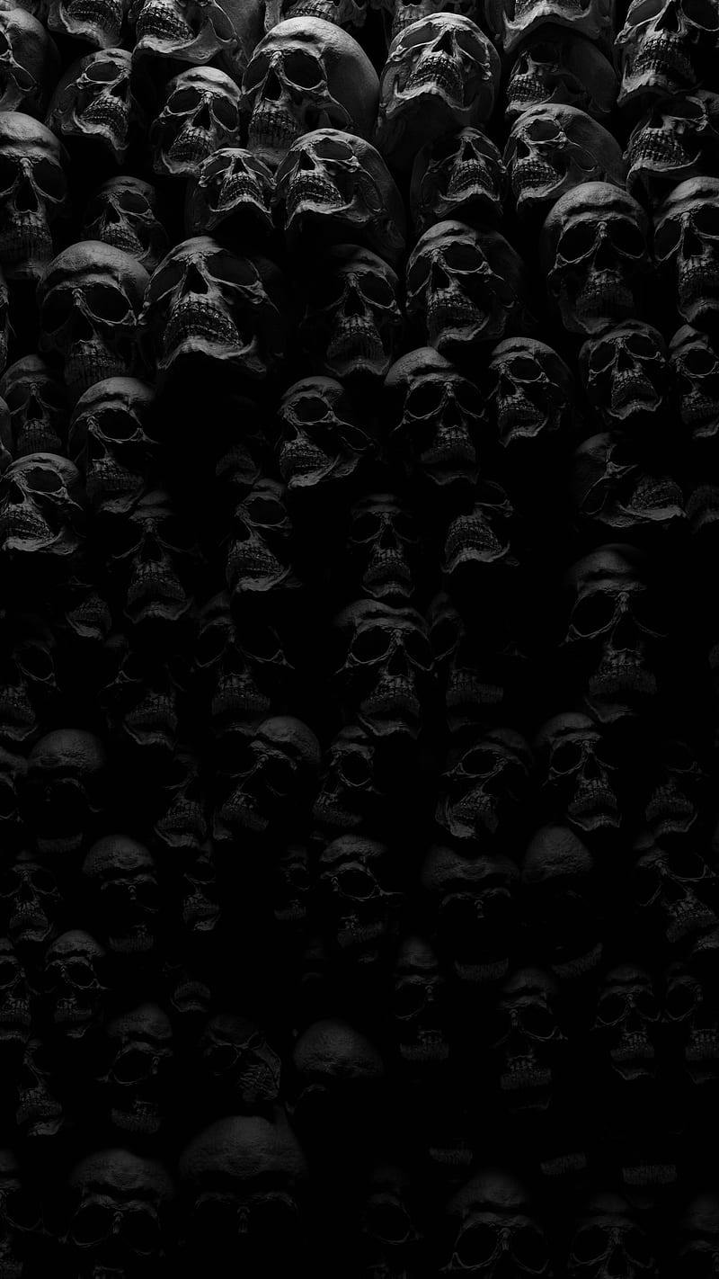 Skulls Black, dark, gris, halloween, oled, scary, skull, HD phone wallpaper