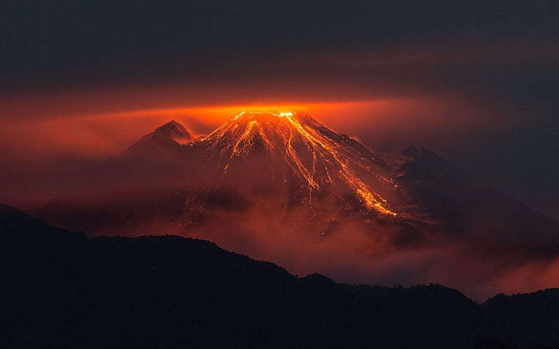 mountain, volcano, eruption of volcano, lava, volcanic eruption, HD wallpaper