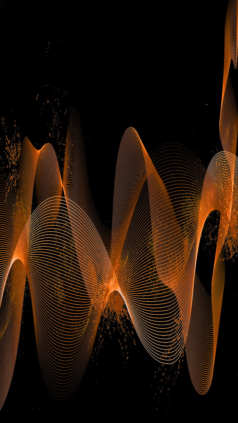 Orange Waves, abstract, amoled, black, dark, HD phone wallpaper