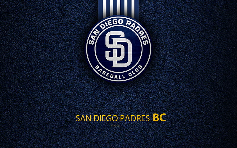 San Diego Padres American baseball club, leather texture, logo, MLB, National League, San Diego, California, USA, Major League Baseball, emblem, HD wallpaper