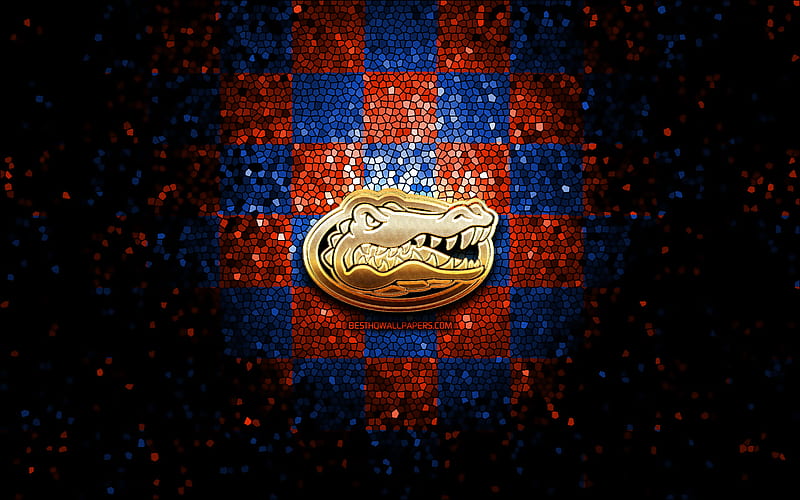 Florida Gators, glitter logo, NCAA, orange blue checkered background, USA, american football team, Florida Gators logo, mosaic art, american football, America, HD wallpaper