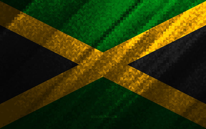 Flag of Jamaica, multicolored abstraction, Jamaica mosaic flag, Jamaica, mosaic art, Jamaica flag, HD wallpaper