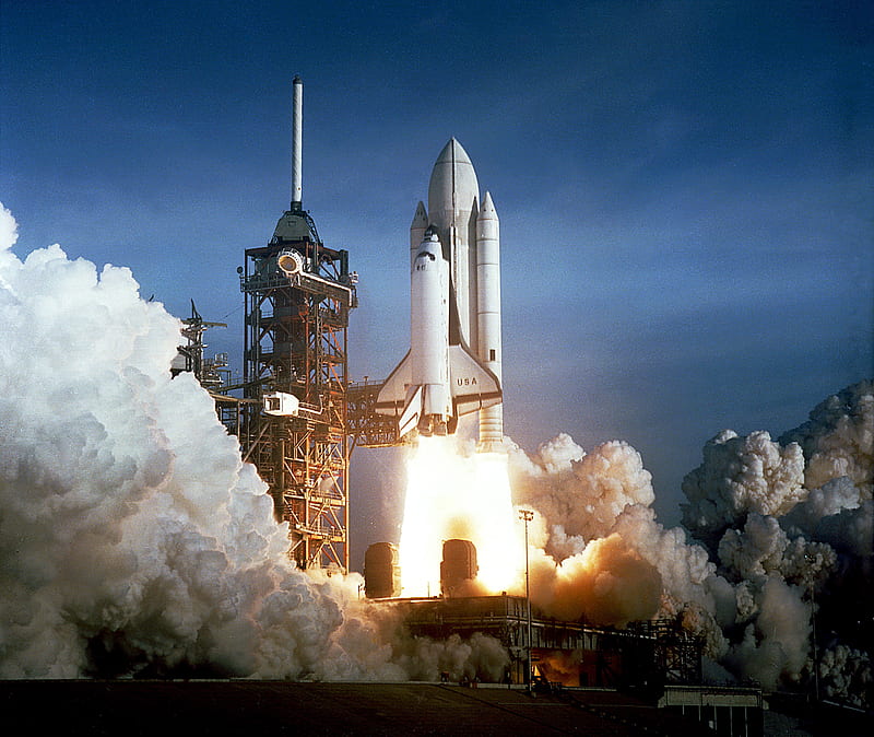STS-1, space, shuttle, space shuttle, sky, rocket, white, nasa, fire, earth, plane, HD wallpaper
