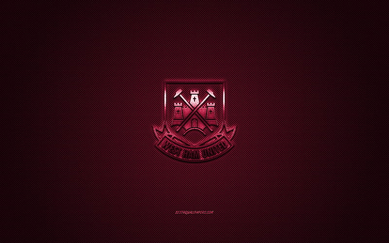 West Ham United FC, English football club, Premier League, burgundy logo, burgundy carbon fiber background, football, London, England, West Ham United logo, HD wallpaper