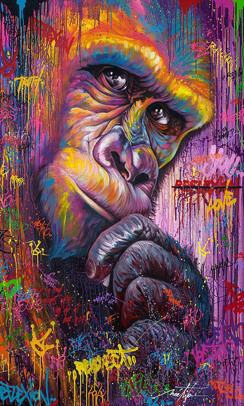 Graffiti, art, colors, draw, gorilla, monkey, HD phone wallpaper