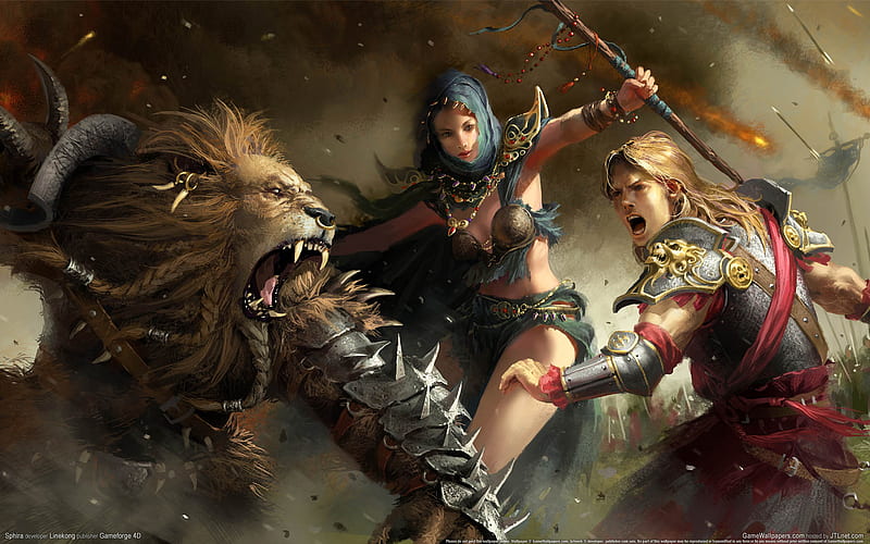 Sphira, pretty, action, cg, video game, game, bonito, digital art, fantasy, wildy, beast, beauty, face, female, lovely, digital painting, sexy, adventure, lion, warrior, girl, monster, HD wallpaper