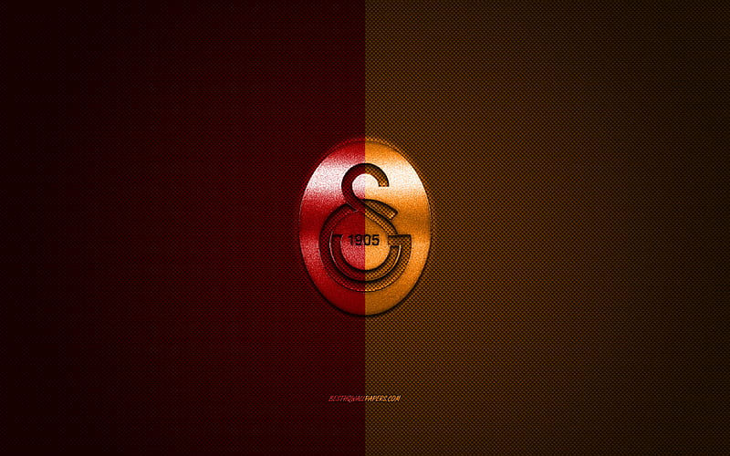Galatasaray SK, Turkish football club, maroon orange metallic logo, maroon orange carbon fiber background, Galatasaray, Istanbul, Turkey, football, Galatasaray logo, HD wallpaper