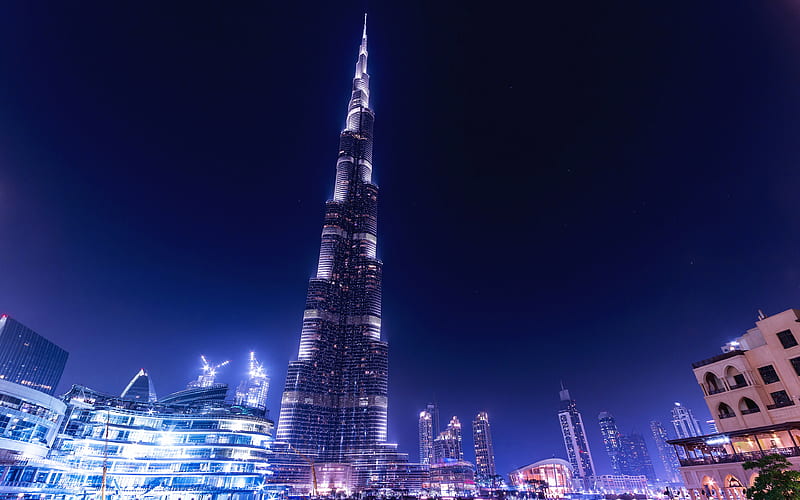 Burj Khalifa night, skyscrapers, Dubai, UAE, HD wallpaper