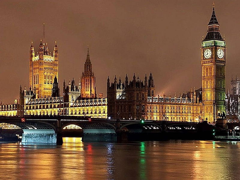 London, bridge, parliament, river, lights, night, scene, HD wallpaper