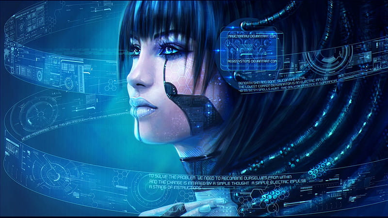 Cyberpunk Girl, admin, cyborg, technology, system, abstract, woman, robot, artwork, girl, future, computer, SkyPhoenixX1, cyberpunk, screens, HD wallpaper
