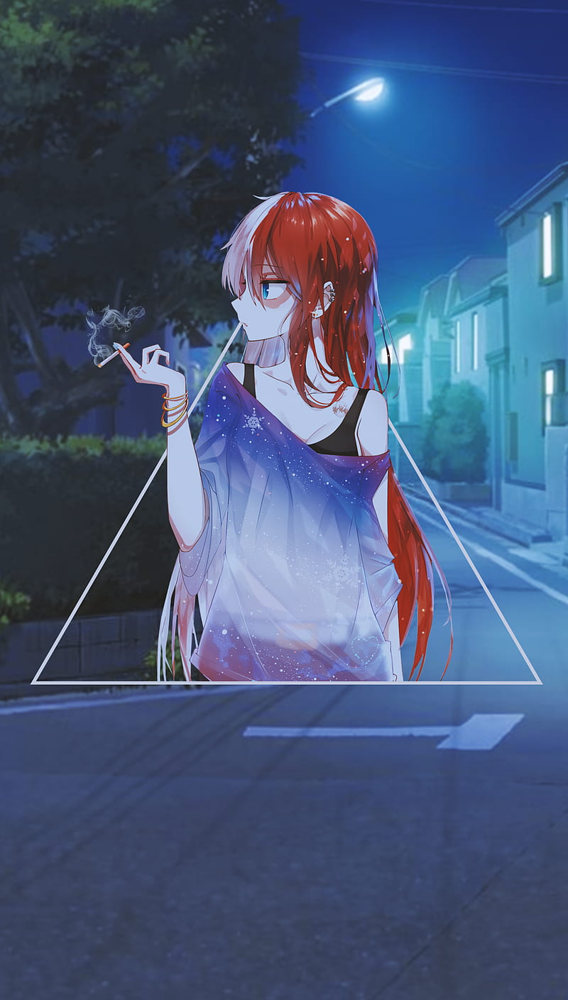 Anime, anime girls, -in-, smoking, night, urban, redhead, HD phone  wallpaper | Peakpx