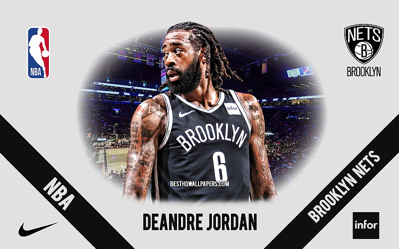 DeAndre Jordan, Brooklyn Nets, American Basketball Player, NBA, portrait, USA, basketball, Barclays Center, Brooklyn Nets logo, HD wallpaper