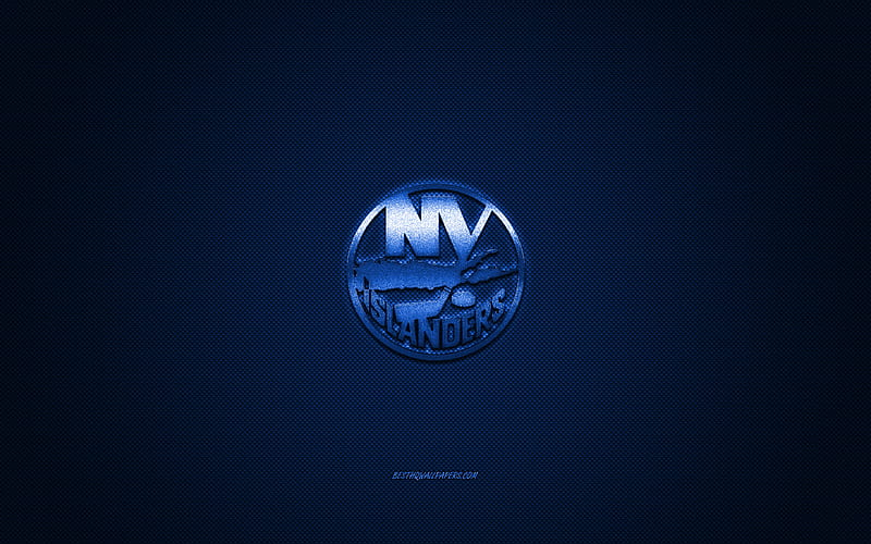 New York Islanders, American hockey club, NHL, blue logo, blue carbon fiber background, hockey, New York, USA, National Hockey League, New York Islanders logo, HD wallpaper
