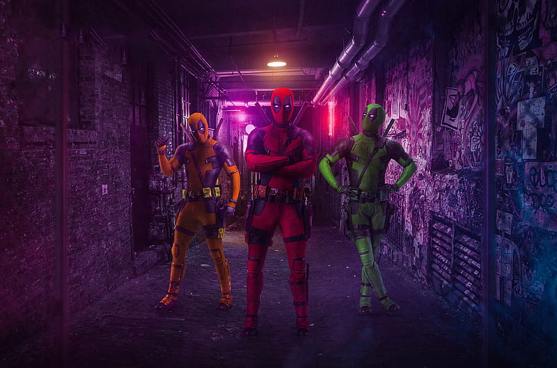 Three Deadpools, deadpool, superheroes, behance, HD wallpaper