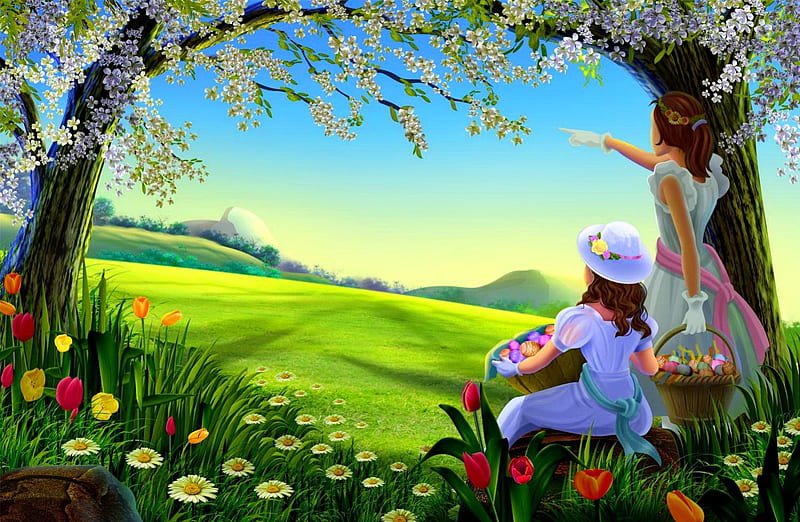 Spring holiday, colorful, grass, easter, fragrance, woman, kid, aggs ...
