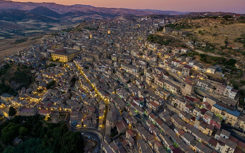 Sicily, houses, urban panorama, Leonforte, Italy, city from above, HD wallpaper