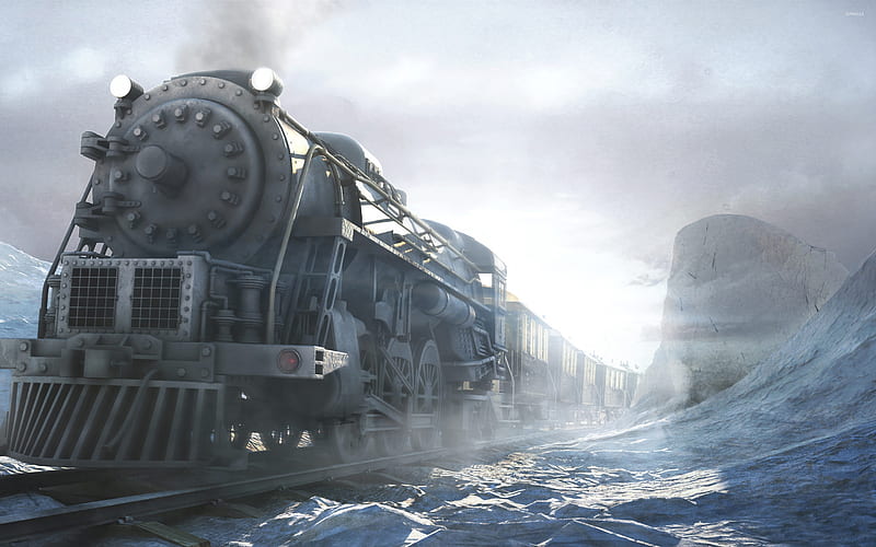 locomotive, steam, train, snow, HD wallpaper