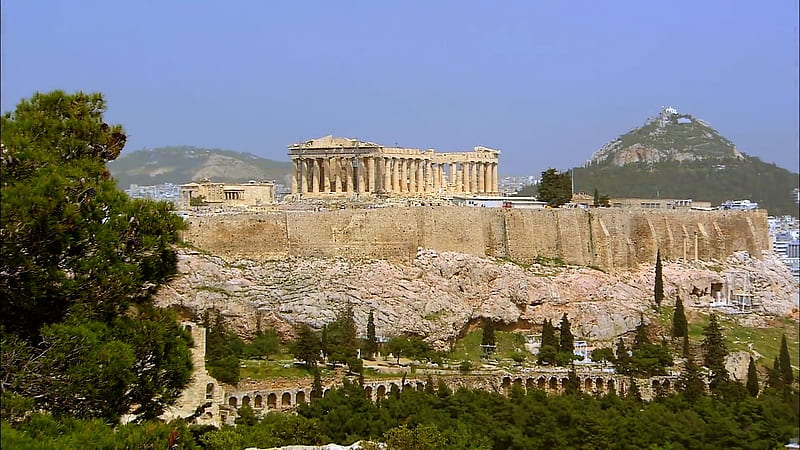 Acropolis of Athens, greece, graphy, monuments, ancient acropolis, aerial, athens, HD wallpaper