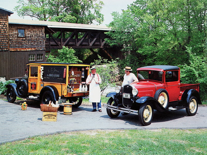 ford model a pick up, grass, ford, pick up, car, model a, truck, HD wallpaper